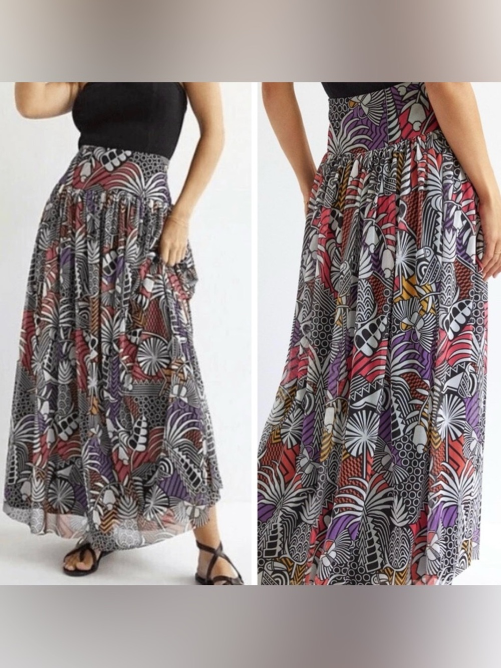 Farm Rio Tropical Print Mesh Maxi Skirt, Size S